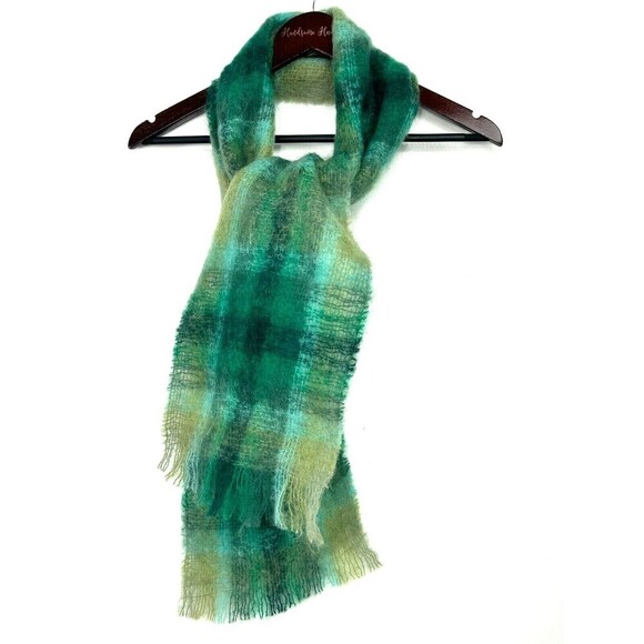 Heather Glen Scotland Mohair Wool Green Plaid Scarf 70X9 Soft Winter Neck Wrap E - Picture 3 of 9